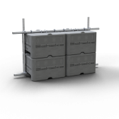 Concrete weight | SETs | SET 4 consisting of: | 4 x concrete setting up device 600 Kg (part-no. 3F120) | 2 x connecting tube for concrete weights (part-no. 34822) | 2 x connecting tube for concrete weights (part-no. 34813) | 4 x standard coupling BB (part-no. 3F120-5)